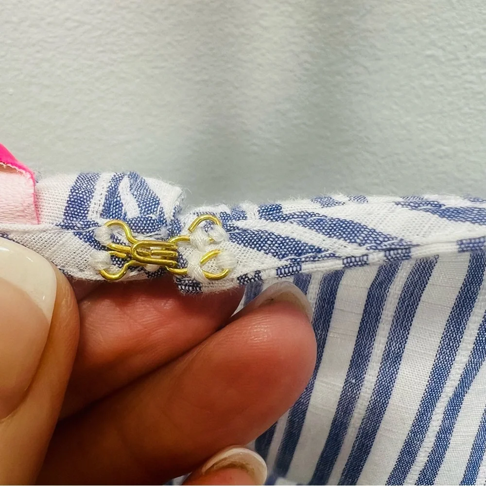 LILLY PULITZER Ellis Peplum Blue Stripe Eyelet Ruffle Sleeveless Top Blo… - Picture 10 of 13